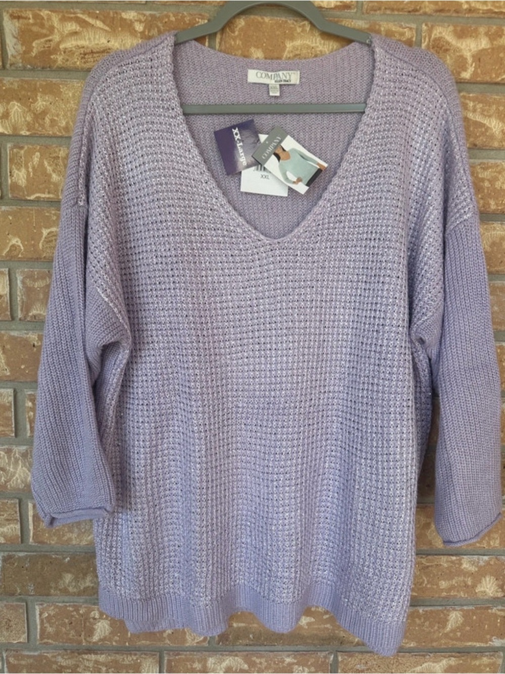 Company Ellen Tracy Lavender Sparkle Open Knit V-Neck Sweater NWT Women XXL
